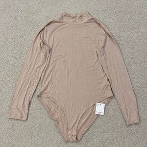 MANGOPOP Women's Mock Turtle Neck Long Sleeve Ribbed Slim Fit Bodysuit Jumpsuit